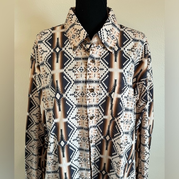 Rock & Roll Denim Mens Large Classic Fit Button Down Aztec Western Rodeo Shirt - Picture 2 of 9